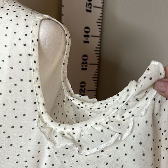 red Haute Black polkadot wrap front blouse with cold shoulder. Long sleeves. - Picture 4 of 13